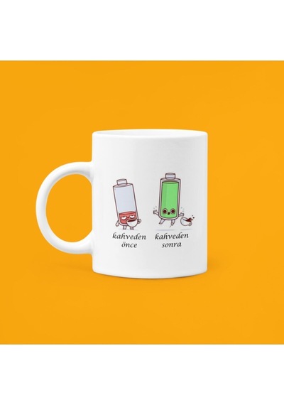 Kahveden Önce-sonra Mood Baskılı Porselen Kupa 330ml Beyaz