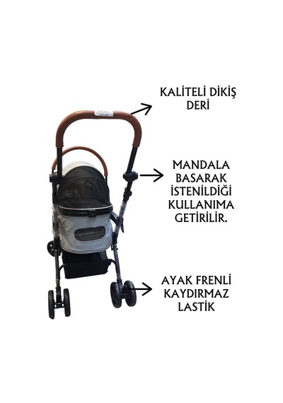 Tommy Evcil Hayvan Arabası 76,5x48x99cm Gri Max 15 Kg