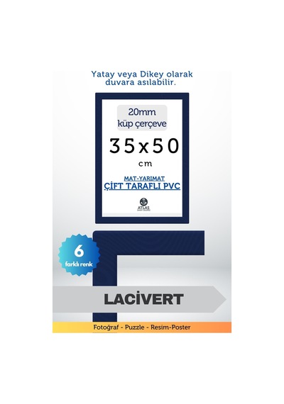 Lacivert-20mm-35x50 Cm Mat Pvc Li Camsız Fotoğraf Puzzle Belge Çerçeve Yatay Dikey Asılabilme 12887776