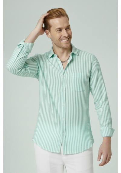 Deepsea Yeşil Slim Fit %100 Pamuk Çizgili Erkek Gömlek Cepli Yazlık Yeni Sezon Gömlek 2602627 Yeşil Deepsea Yeşil Slim Fit %100 Pamuk Çizgili Erkek Gömlek Cepli Yazlık Yeni Sezon Gömlek 2602627 Yeşil