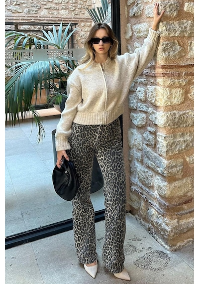 Madmext Bej Fermuarlı Uzun Kollu Triko Hırka Mg2061 Bej