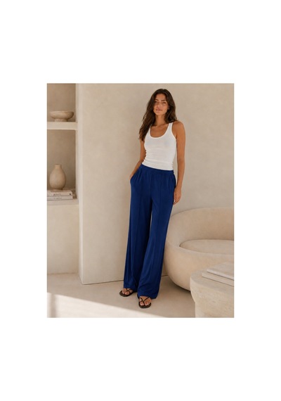Unika Boutique Kadın Yüksek Bel Lastikli Bol Paça Rahat Pantolon Günlük Alt Giyim Lacivert