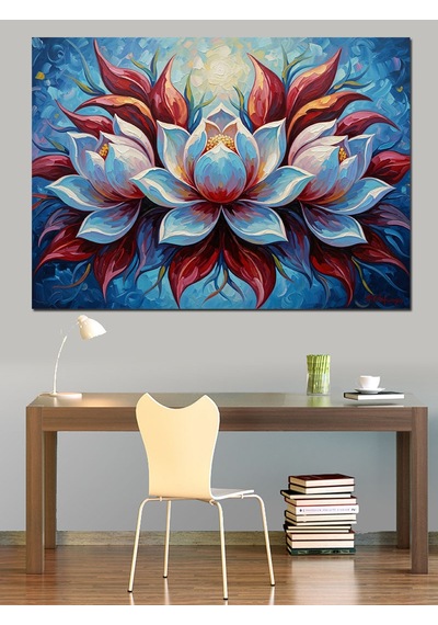 Ahşap Tablo Simetrik Renkli Lotus Çiçeği Sanatı İnsan Figürlü Tablolar