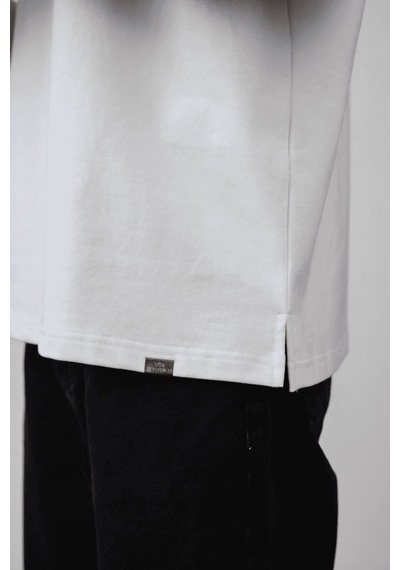 Balenbi Unisex Bisiklet Yaka 2 Iplik Basic Oversize Penye Tişört 1009 White