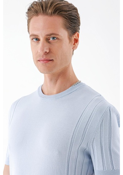 Efor Slim Fit Bisiklet Yaka Kısa Kol Mavi Triko Tr 869 Mavi