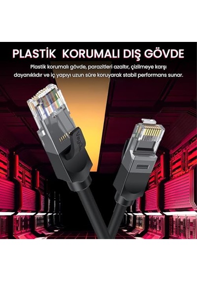 Saf Bakır Metal Konnektör Ethernet Kablosu Siyah 2 Metre Diğer