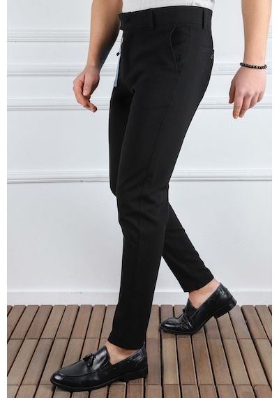 Classics Men Erkek Düz Kesim Kaliteli Esnek Likralı Bilek Boy Kumaş Pantolon-7202 Siyah