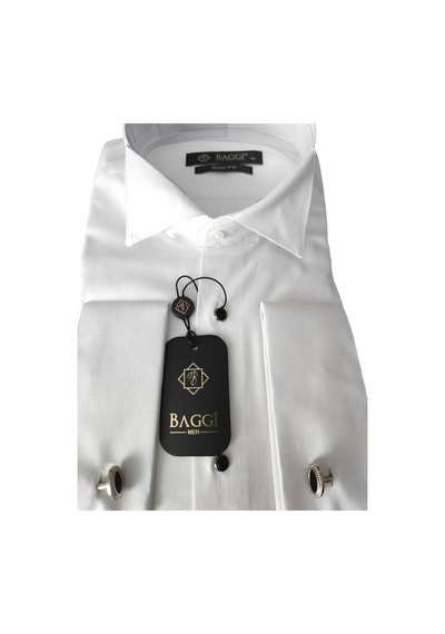 Baggi Man Baggi Atayaka Slim Fit Metal Düğmeli %100 Pamuk Gömlek Beyaz