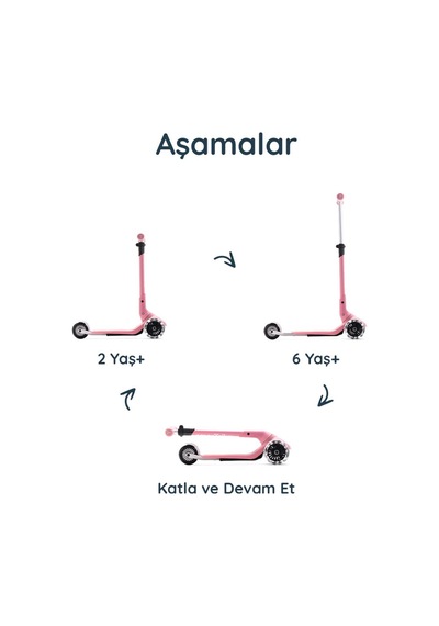 Smartrike Xtend Mini+ 2 Aşamalı Büyüyen Çocuk Scooter 2-9 Yaş Katlanabilir Led Tekerlekli Rose Pink