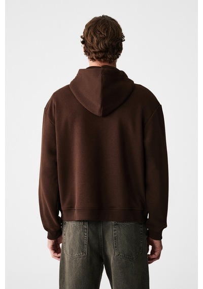 Grimelange Ashby Erkek Kapüşonlu Fermuarlı Cepli Kordonlu Boxy Kalıp Acı Kahve Sweatshirt Acı Kahverengi