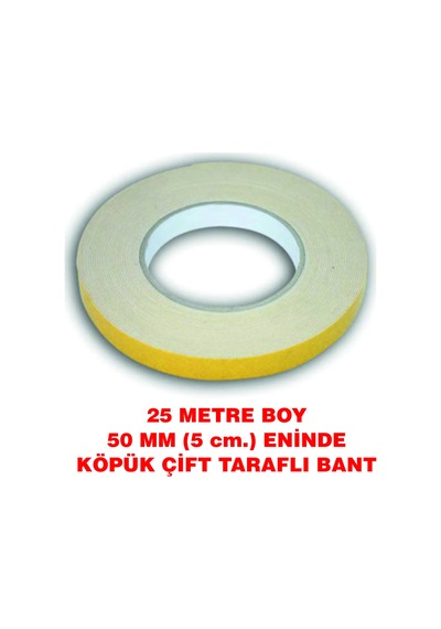 Çift Taraflı İçi Köpüklü Sarı Bant 25 M. Uzunlukta 50 Mm-5 Cm Ebatında 1 Adet