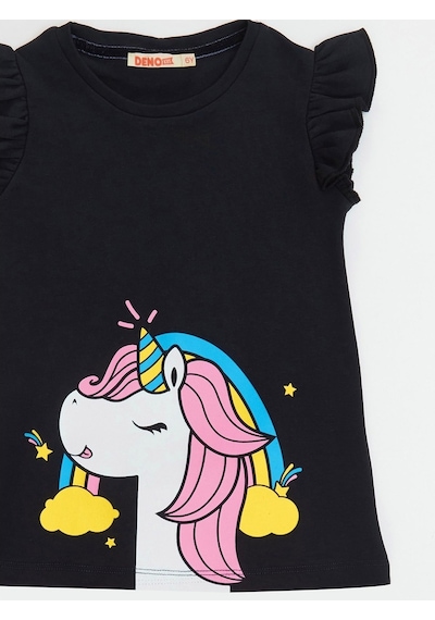 Denokids Unicorn Gücü Kız T-Shirt Tayt Takım Çok Renkli