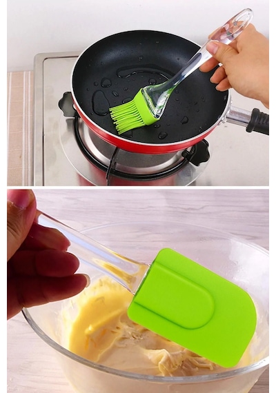 2'li Silikon Spatula Ve Yumurta Fırçası Seti Yanmaz Yapışmaz Çok Renkli