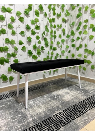Özcan Metal Beyaz Metal Ayaklı Metal Kasalı Bench Mutfak Salon Antre Yatak Odası Balkon Puf Bank Siyah