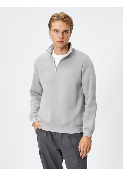 Koton Yarım Fermuarlı Sweatshirt Dik Yaka Uzun Kollu Şardonlu Gri 4wam70024mk Gri