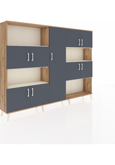 Arges Dolap 10 Raflı 9 Kapaklı 220x30x163 Çam-antrasit/aytaşı Çam-antrasit/aytaşı