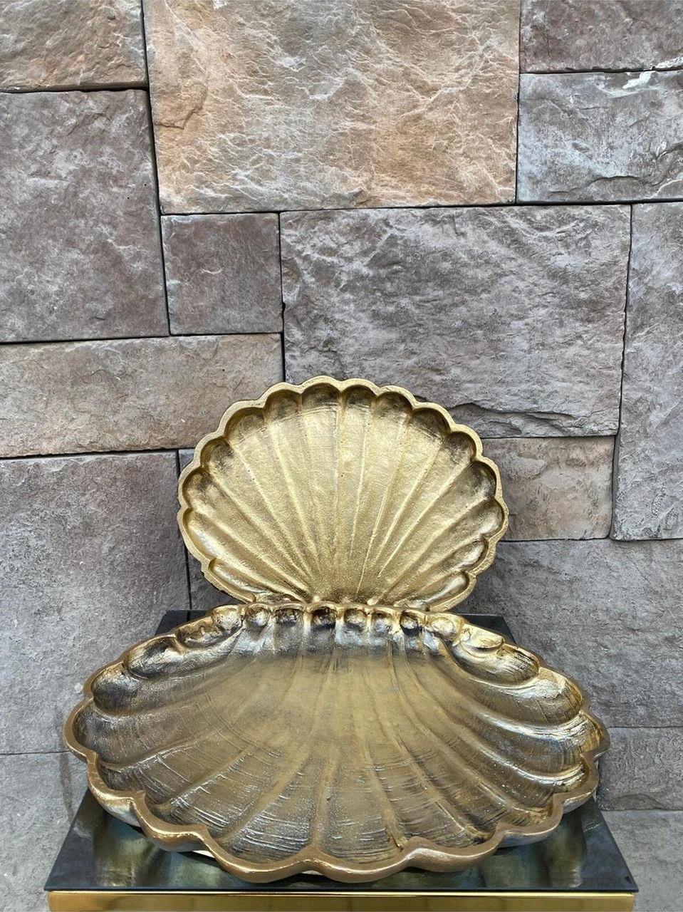 Dekoratif Polyester İkili İstiridye Tepsi Sunumluk Gold