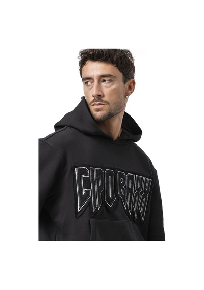 Cipo & Baxx Erkek Kapüşonlu Sweatshirt Siyah Regular Fit Cl601