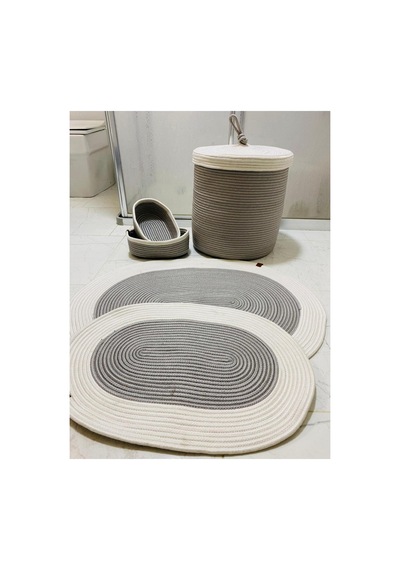 Jüt,hasır,5 Lı,banyo Paspas Takımı,bohem Tarzı Banyo Takımı,iskandinav Paspas/sepet35x40 Gri Krem Gri Krem