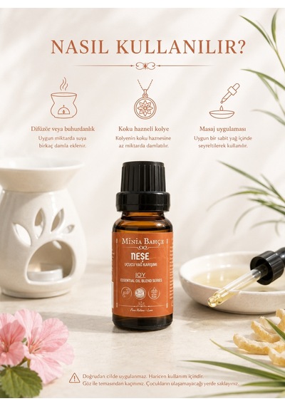 Minia Bahçe  Neşe Joy Uçucu Yağ Karışımı Itır Tatlı Portakal Aromatik Çim ve Limon Yağları 10 ML