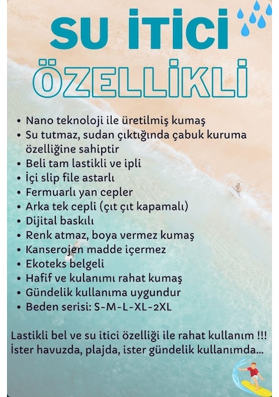 Miami Beach Su İtici Özellikli Dijital Baskılı Erkek Plaj Deniz Şort Mayo - 196-lacivert 001