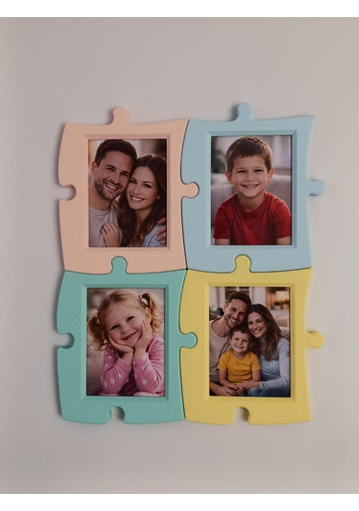Magnet Fotoğraf Çerçevesi 4 Lü Set Puzzle Tasarım Buzdolabı & Masaüstü