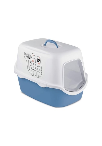 Stefanplast Griffe Baskılı Kapalı Kedi Tuvaleti Mavi/beyaz Stefanplast Griffe Baskılı Kapalı Kedi Tuvaleti Mavi/beyaz