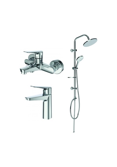 Creavit Bevel Banyo Batarya Seti Ve Yağmurlama Yuvarlak Tepe Duş Seti - Krom