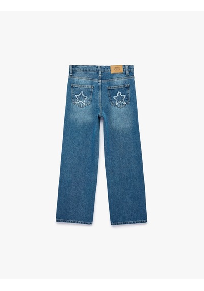 Koton Yıldız Detaylı İndigo Kız Çocuk Jean Pantolon 7wkg40033ad