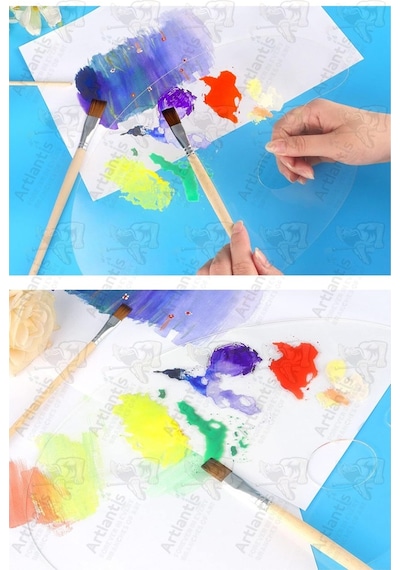 Pleksi Akrilik Resim Paleti 30x40 3mm 2 Adet Oval Palet Plastik Şeffaf Resim Boya Paleti Orta Boy Boyama Tepsisi