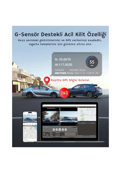 F9 Lite 4k Wifi Gps Araç Kamerası Adas Destekli Mini Araç İçi Kamera G-sensör & 24 Saat Park Modu