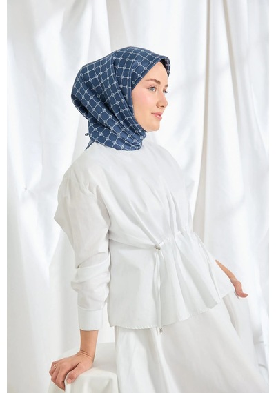 Silk Home %100 Twill İpek Eşarp S539 Lacivert-Beyaz