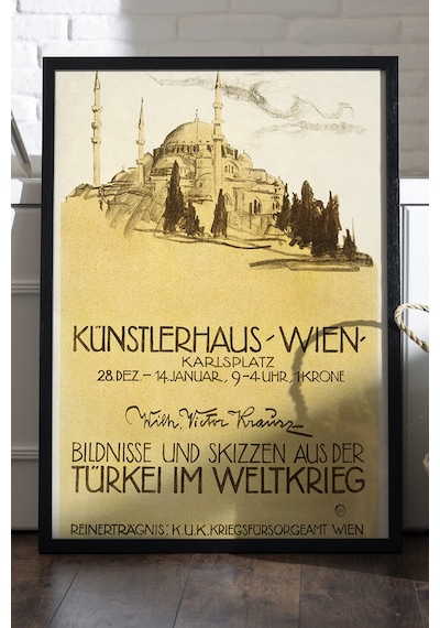 Künstlerhaus Siyah Ahşap Çerçeveli Poster, Dekoratif Seyahat Duvar Tablosu