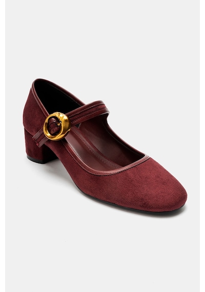 Luvi Shoes Merel Bordo Süet Kadın Kalın Topuklu Ayakkabı