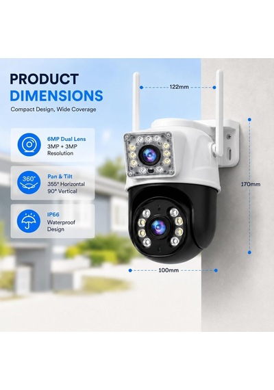 6mp Dual Lens Wifi Akıllı Güvenlik Kamerası, 360 Hareketli Dış Mekan Ip Kamera, Ethernet Wifi Bağlantılı Beya