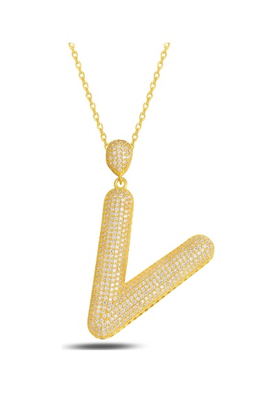 Brezza Lusso Jewelry 18k Serie Oro V Harfi Kadın Gümüş Kolye 50 CM 50 CM