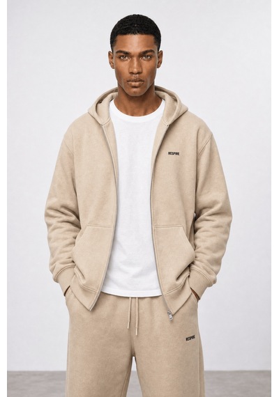 Erkek Respire Basic Oversize Zip Bej