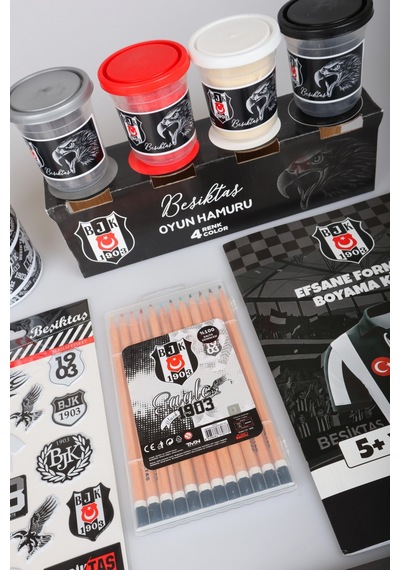 X Dekomus Lisanslı Beşiktaş 21 Parça Premium Hobi Eğlence Seti Boyama Kitabı,oyun Hamuru,kuru Boya Altın