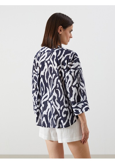 Lcw Vision Lacivert Desenli Oversize Kadın Gömlek