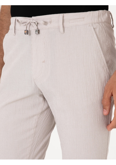 Cacharel Bej Slim Fit Gofreli Beli Bağcıklı Spor Pantolon