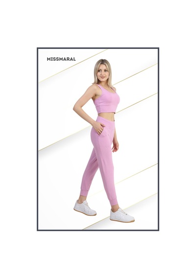 Yüksek Bel Jogger Tayt Rahat Kalıp Çift Yan Cepli Spor Görünüm Trend Jogger Lila Rengi 106103 Lila