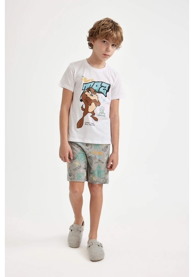 Defacto Erkek Çocuk Looney Tunes Kısa Kollu Pijama Takımı A2374a824smwt34 Beyaz