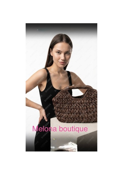 Melonndesign Melona Boutique Simli Kahverengi Clutch Çanta