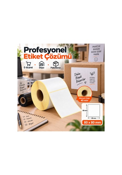 80x80 Mm Rulo Ribonlu Barkod Etiketi 40 Mm Masura 500 Sarım 500 Adet