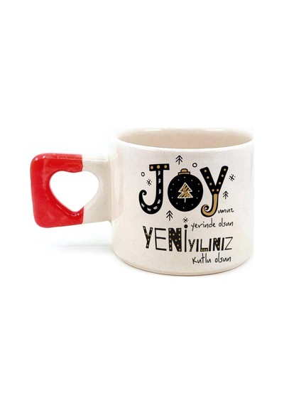 Joyumuz Yerinde Olsun Baskılı Kırmızı Kulplu Kalp Yılbaşı Kupası