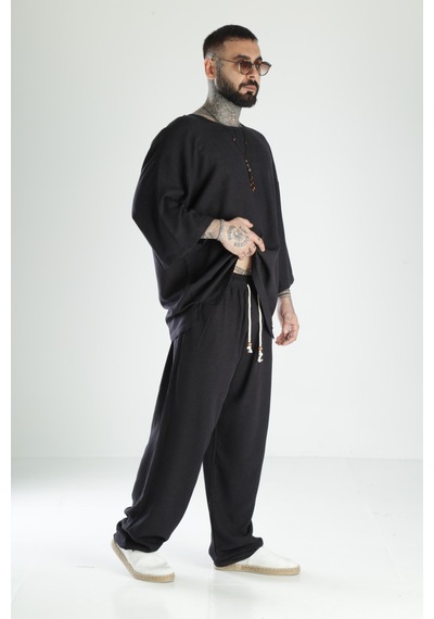 Oversize Siyah Keten Takım Coc3211