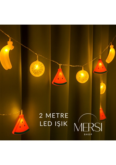 2 Metre 10 Led Karışık Meyve Şeklinde Pilli Dekoratif Aydınlatma Işık Süsü Altın