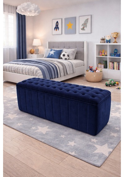 Premium Kapitone Dilimli Puf Bench, Göz Alıcı Lüks Görünüm Ve Modern Dekor İçin Üst Düzey Şıklık Mavi - 863945362 Mavi