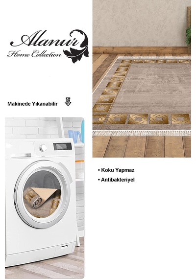 Dekoreko Kaymaz Taban Djt Salon Halısı Yıldız Deri Saçaklı Modern 691m Camel