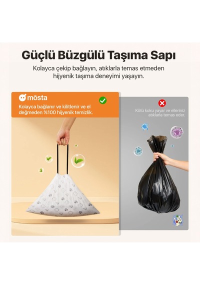 Ubpet Atık Torbası - Akıllı Kedi Tuvaletleri İle Uyumlu Mösta Kokulu & Büzgülü Atık Torbası Beyaz